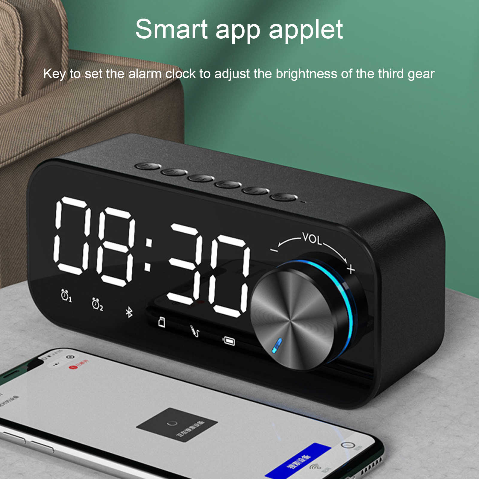 Bluetooth Ψηφιακό Ρολόι Ηχείο με Ξυπνητήρι, Στερεοφωνικό Ήχο, Νυχτερινό Φως & Πολλαπλή Αναπαραγωγή, Επιτραπέζιο - Andowl Q-YX126 Πετρόλ